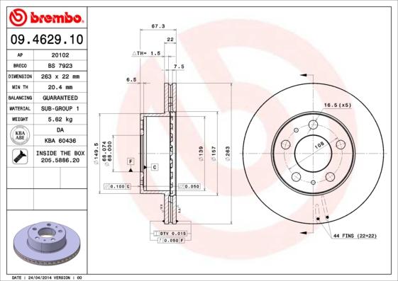 Brembo 09.4629.10 - Гальмівний диск autocars.com.ua