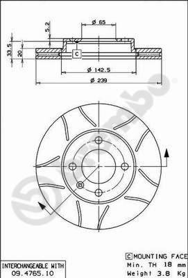 Brembo 09.4765.75 - Гальмівний диск autocars.com.ua