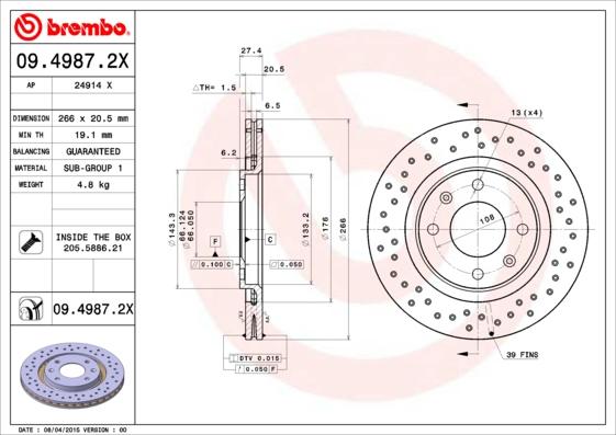 Brembo 09.4987.2X - Тормозной диск autodnr.net