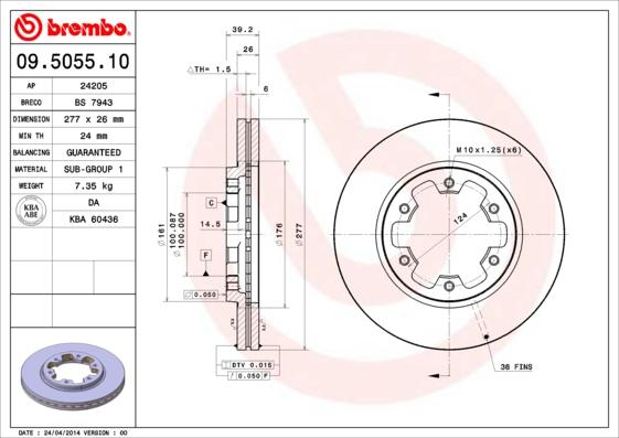 Brembo 09.5055.10 - Тормозной диск avtokuzovplus.com.ua