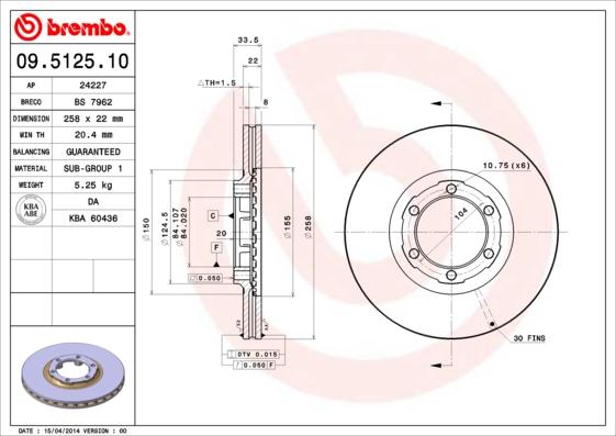 Brembo 09.5125.10 - Тормозной диск avtokuzovplus.com.ua