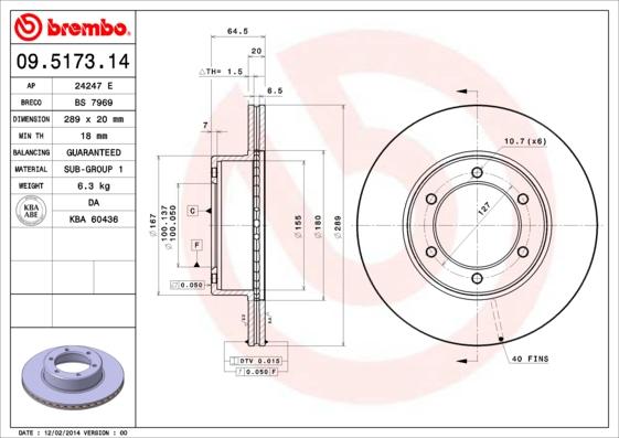 Brembo 09.5173.14 - Гальмівний диск autocars.com.ua