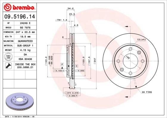 Brembo 09.5196.11 - Тормозной диск autodnr.net