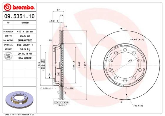 Brembo 09.5351.10 - Гальмівний диск autocars.com.ua