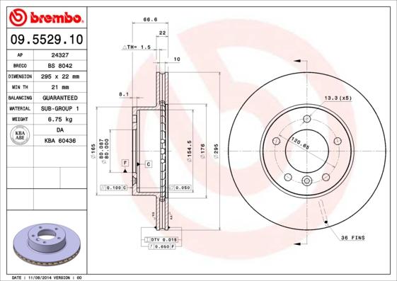 Brembo 09.5529.10 - Тормозной диск avtokuzovplus.com.ua