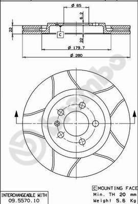 Brembo 09.5570.75 - Тормозной диск avtokuzovplus.com.ua