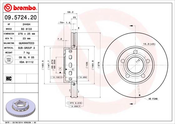 Brembo 09.5724.20 - Тормозной диск avtokuzovplus.com.ua