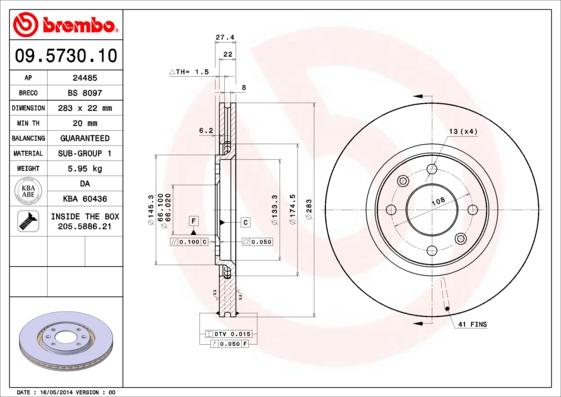 Brembo 09.5730.10 - Гальмівний диск autocars.com.ua