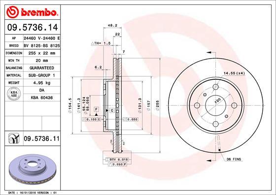 Brembo 09.5736.11 - Тормозной диск avtokuzovplus.com.ua