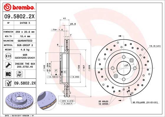 Brembo 09.5802.2X - Гальмівний диск autocars.com.ua