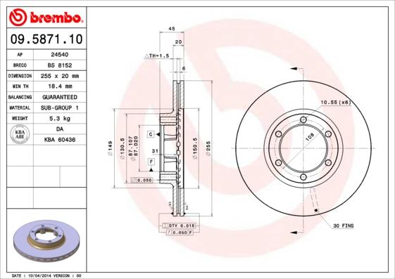 Brembo 09.5871.10 - Тормозной диск avtokuzovplus.com.ua