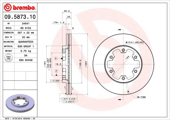 Brembo 09.5873.10 - Тормозной диск avtokuzovplus.com.ua