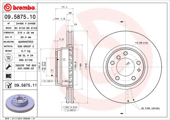 Brembo 09.5875.11 - Гальмівний диск autocars.com.ua