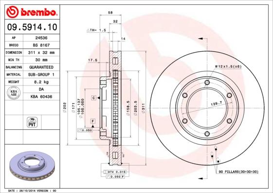 Brembo 09.5914.10 - Гальмівний диск autocars.com.ua