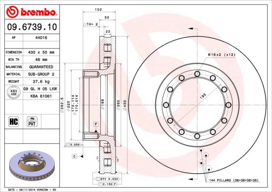 Brembo 09.6739.10 - Гальмівний диск autocars.com.ua