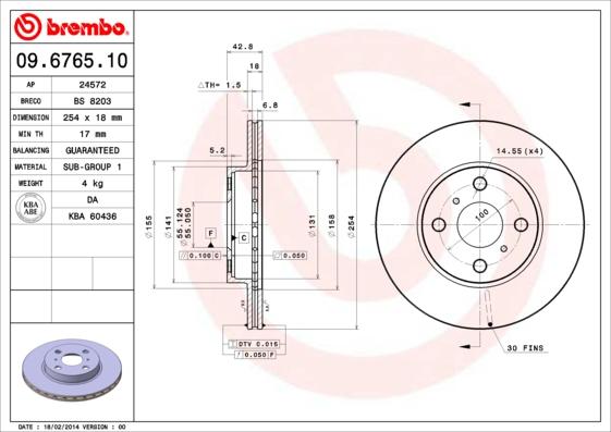 Brembo 09.6765.10 - Гальмівний диск autocars.com.ua