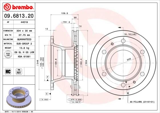 Brembo 09.6813.20 - Тормозной диск autodnr.net