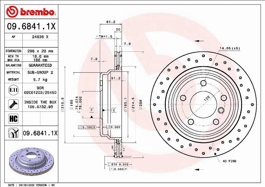 Brembo 09.6841.1X - Тормозной диск autodnr.net