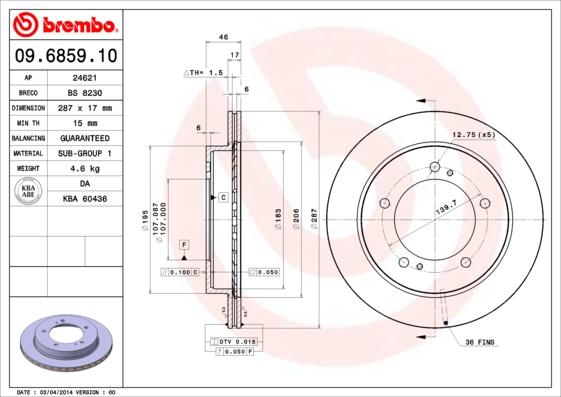 Brembo 09.6859.10 - Гальмівний диск autocars.com.ua