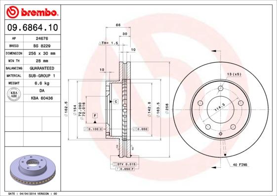 Brembo 09.6864.10 - Тормозной диск avtokuzovplus.com.ua