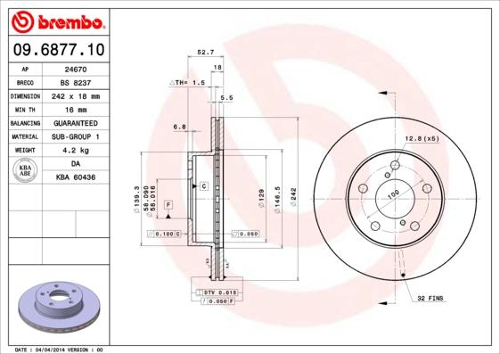 Brembo 09.6877.10 - Гальмівний диск autocars.com.ua