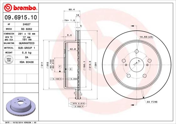 Brembo 09.6915.10 - Гальмівний диск autocars.com.ua