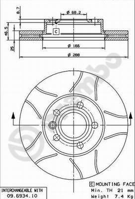 Brembo 09.6934.75 - Гальмівний диск autocars.com.ua