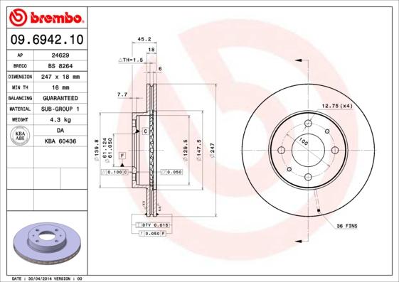 Brembo 09.6942.10 - Тормозной диск avtokuzovplus.com.ua