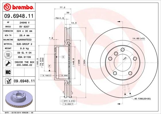 Brembo 09.6948.11 - Тормозной диск avtokuzovplus.com.ua