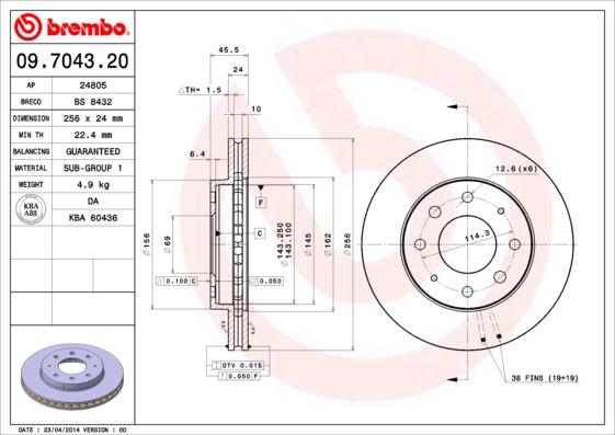 Brembo 09.7043.20 - Гальмівний диск autocars.com.ua