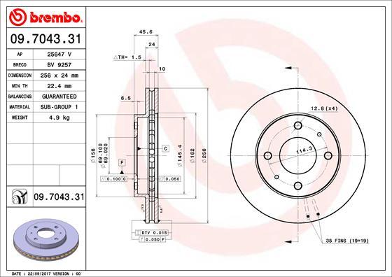 Brembo 09.7043.31 - Гальмівний диск autocars.com.ua