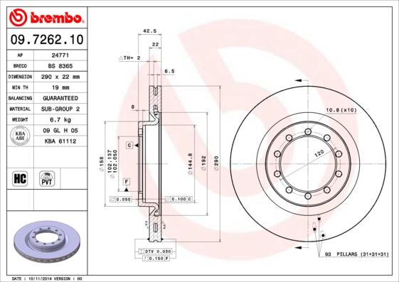 Brembo 09.7262.10 - Гальмівний диск autocars.com.ua