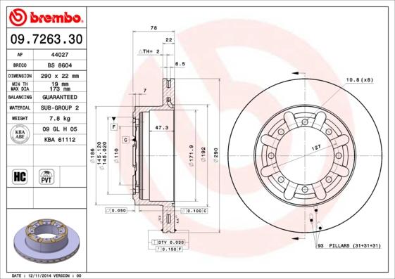 Brembo 09.7263.30 - Тормозной диск avtokuzovplus.com.ua