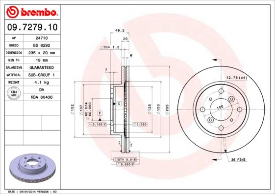 Brembo 09.7279.10 - Гальмівний диск autocars.com.ua