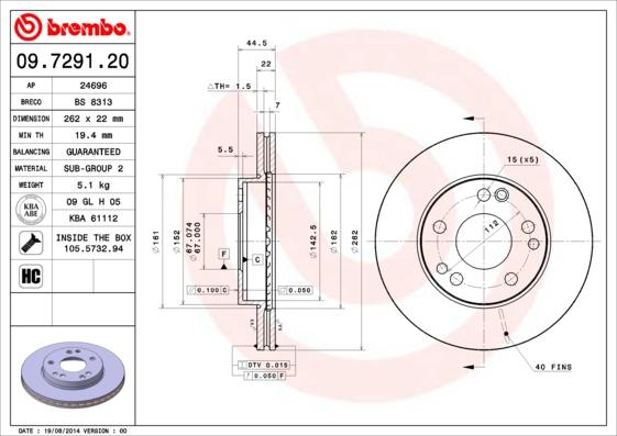 Brembo 09.7291.20 - Тормозной диск avtokuzovplus.com.ua