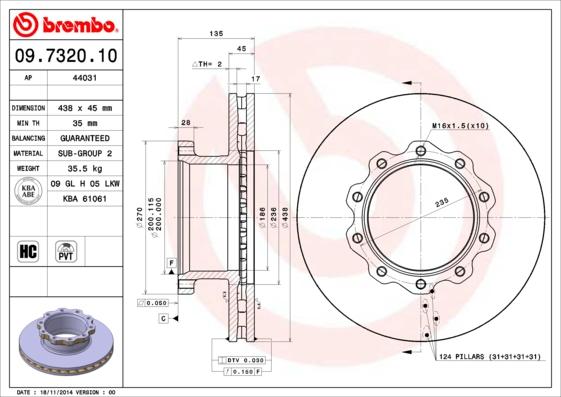 Brembo 09.7320.10 - Тормозной диск avtokuzovplus.com.ua