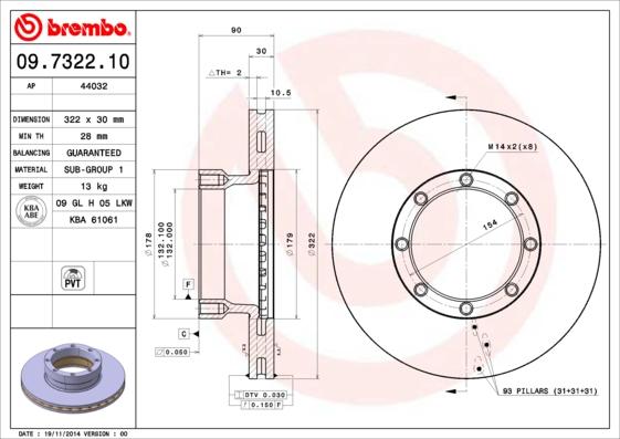 Brembo 09.7322.10 - Гальмівний диск autocars.com.ua