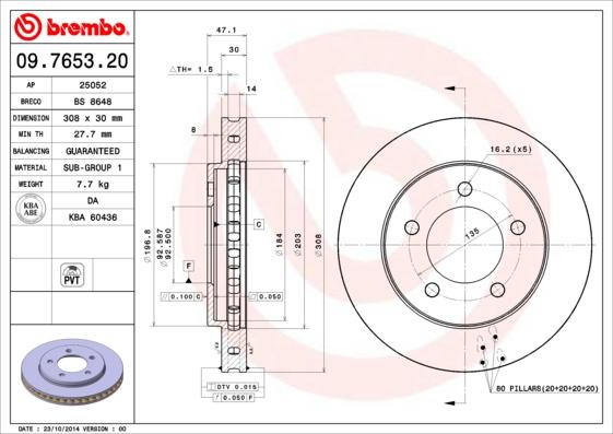 Brembo 09.7653.20 - Тормозной диск avtokuzovplus.com.ua