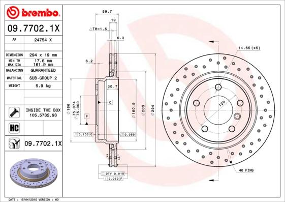 Brembo 09.7702.1X - Гальмівний диск autocars.com.ua