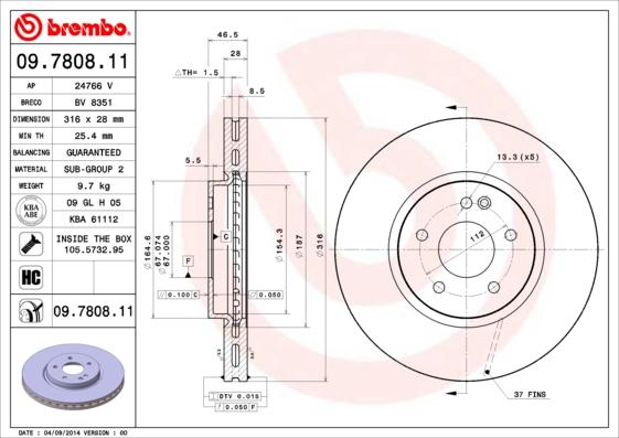 Brembo 09.7808.11 - Гальмівний диск autocars.com.ua