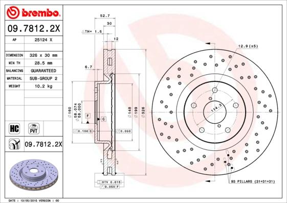 Brembo 09.7812.2X - Тормозной диск avtokuzovplus.com.ua