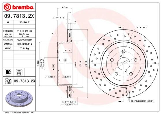 Brembo 09.7813.2X - Тормозной диск avtokuzovplus.com.ua