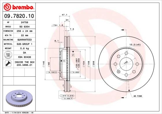 Brembo 09.7820.10 - Тормозной диск avtokuzovplus.com.ua