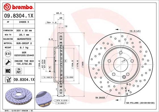 Brembo 09.8304.1X - Гальмівний диск autocars.com.ua