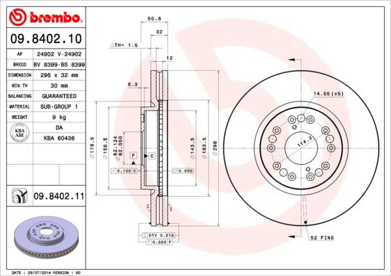 Brembo 09.8402.10 - Тормозной диск avtokuzovplus.com.ua