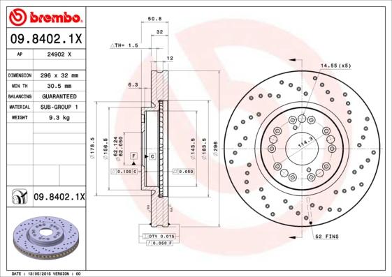 Brembo 09.8402.1X - Тормозной диск avtokuzovplus.com.ua