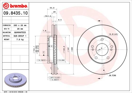 Brembo 09.8435.10 - Тормозной диск avtokuzovplus.com.ua