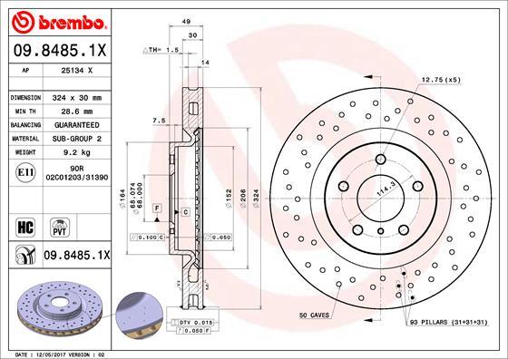 Brembo 09.8485.1X - Гальмівний диск autocars.com.ua