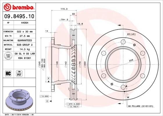 Brembo 09.8495.10 - Тормозной диск avtokuzovplus.com.ua