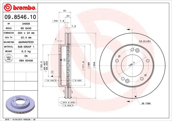 Brembo 09.8546.10 - Тормозной диск avtokuzovplus.com.ua